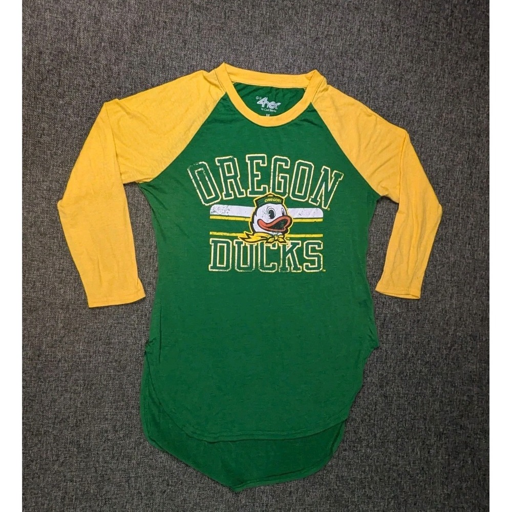 Oregon Ducks Womens Medium Baseball Style Shirt 3/4 Sleeve NCAA Football Tee